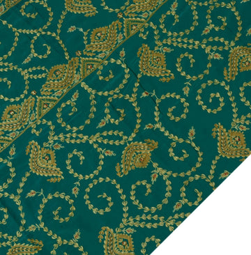Vintage Saree Remnant Scrap Multi Purpose Craft Thread Embroidered Teal Fabric