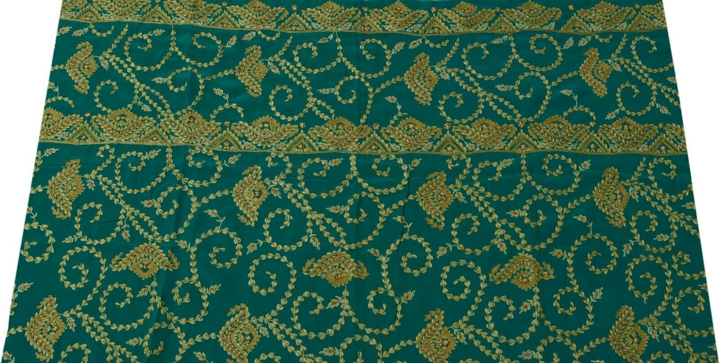 Vintage Saree Remnant Scrap Multi Purpose Craft Thread Embroidered Teal Fabric