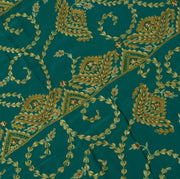 Vintage Saree Remnant Scrap Multi Purpose Craft Thread Embroidered Teal Fabric