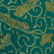 Vintage Saree Remnant Scrap Multi Purpose Craft Thread Embroidered Teal Fabric