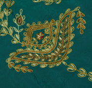 Vintage Saree Remnant Scrap Multi Purpose Craft Thread Embroidered Teal Fabric