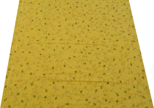 Vintage Saree Remnant Scrap Multi Purpose Craft Thread Embroidered Yellow Fabric