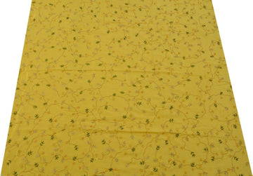 Vintage Saree Remnant Scrap Multi Purpose Craft Thread Embroidered Yellow Fabric