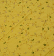 Vintage Saree Remnant Scrap Multi Purpose Craft Thread Embroidered Yellow Fabric