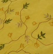 Vintage Saree Remnant Scrap Multi Purpose Craft Thread Embroidered Yellow Fabric