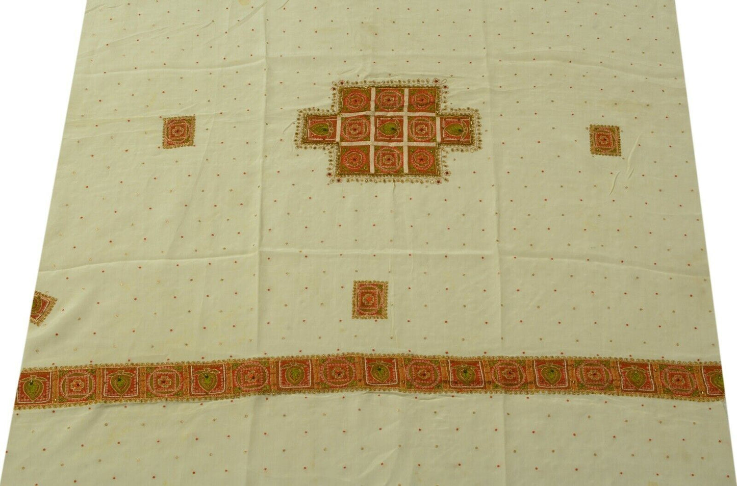 Vintage Saree Remnant Scrap Multi Purpose Craft Hand Beaded Patch Work Fabric