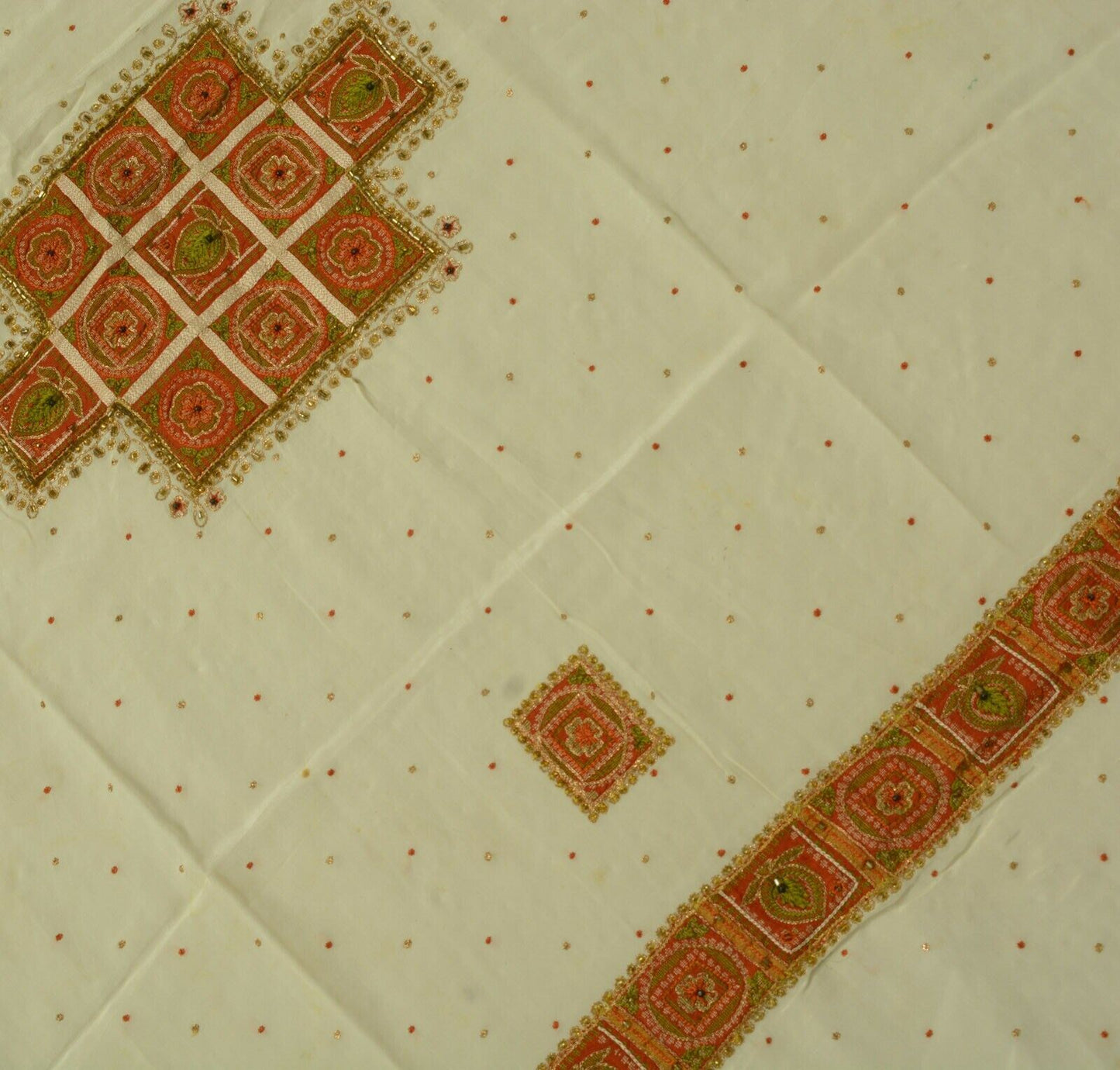 Vintage Saree Remnant Scrap Multi Purpose Craft Hand Beaded Patch Work Fabric