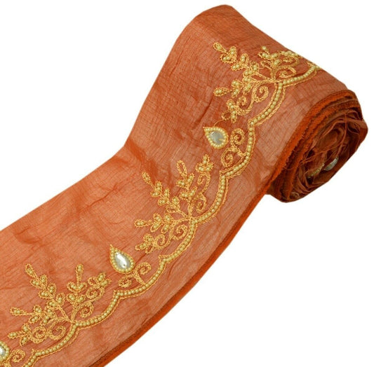 Vintage Saree Border Indian Craft Trim Hand Beaded Embroidered Ribbon Lace Peach