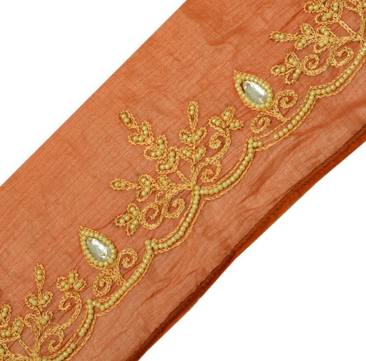 Vintage Saree Border Indian Craft Trim Hand Beaded Embroidered Ribbon Lace Peach