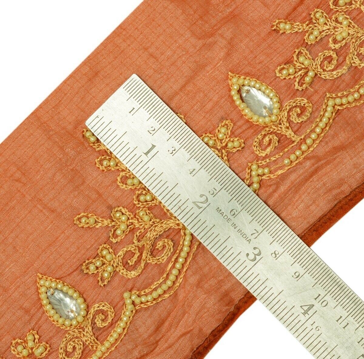 Vintage Saree Border Indian Craft Trim Hand Beaded Embroidered Ribbon Lace Peach