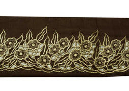Vintage Saree Border Indian Craft Trim Embroidered Cut Work Dark Brown Lace