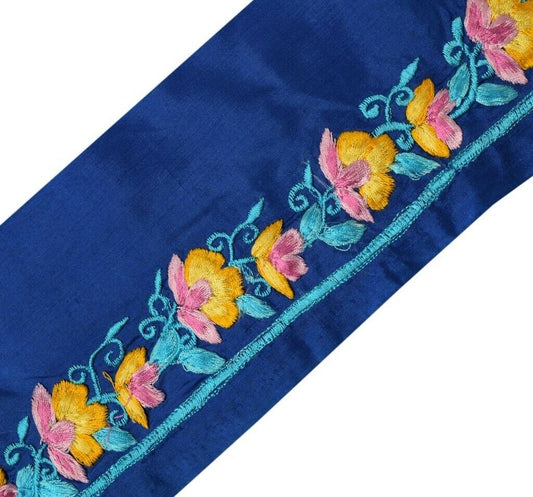 Vintage Saree Sewing Trim Indian Craft Border Embroidered Blue Ribbon Lace