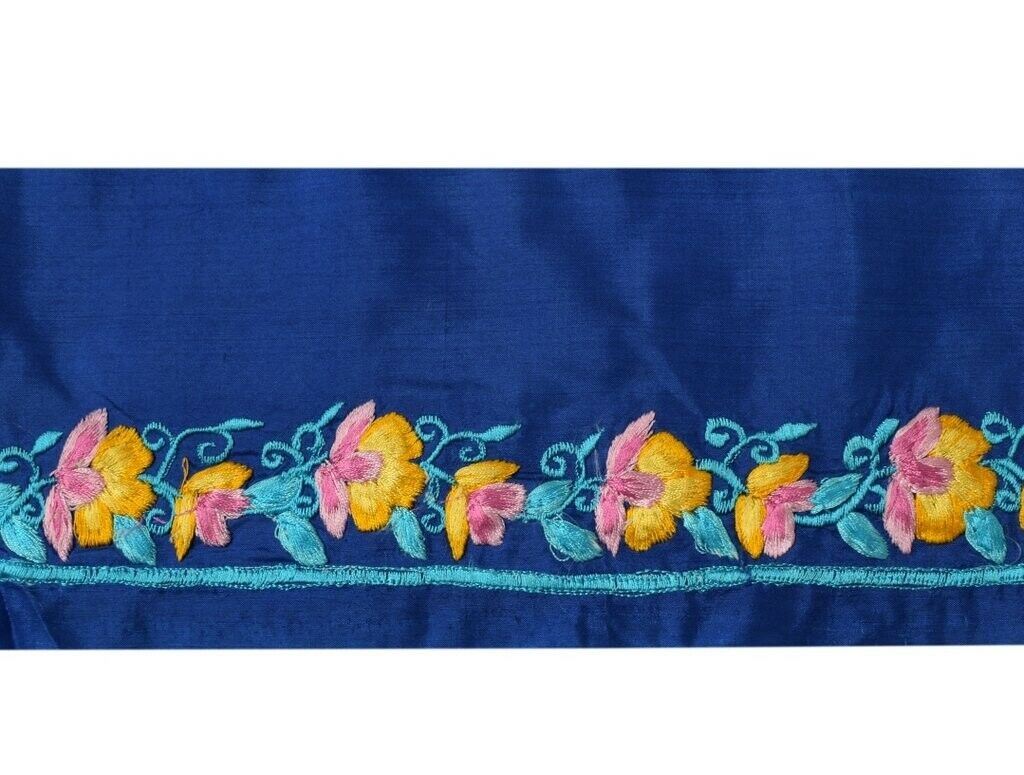 Vintage Saree Sewing Trim Indian Craft Border Embroidered Blue Ribbon Lace
