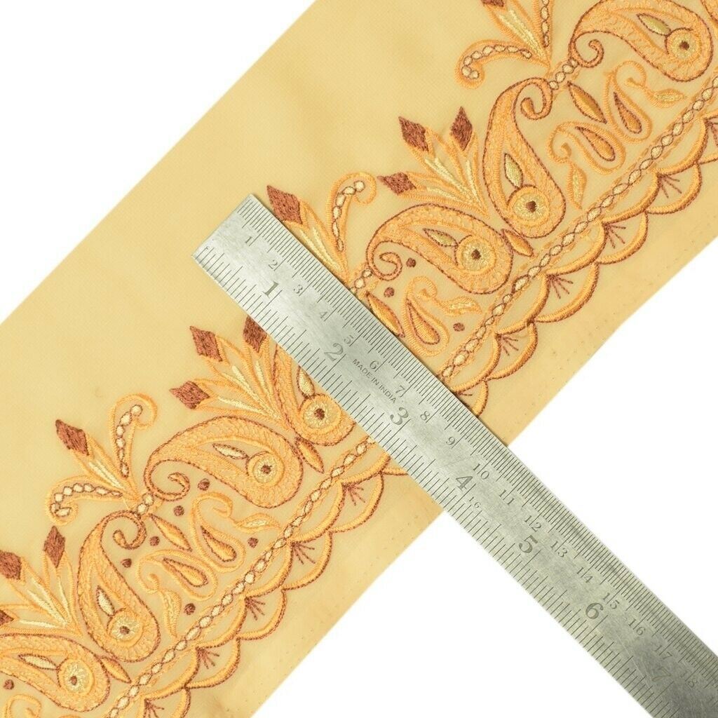 Vintage Saree Sewing Trim Indian Craft Border Embroidered Peach Ribbon Lace