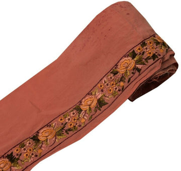 Vintage Sari Border Indian Craft Sewing Trim Hand Embroidered Ribbon Lace Peach