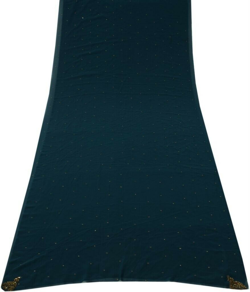 Blend Georgette Vintage Sari Remnant Scrap Fabric for Sewing Craft Teal Blue