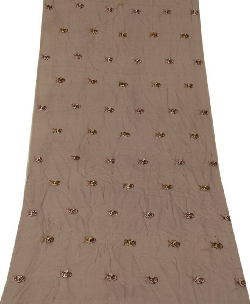 Blend Georgette Vintage Sari Remnant Scrap Fabric for Sewing Craft Dark Brown