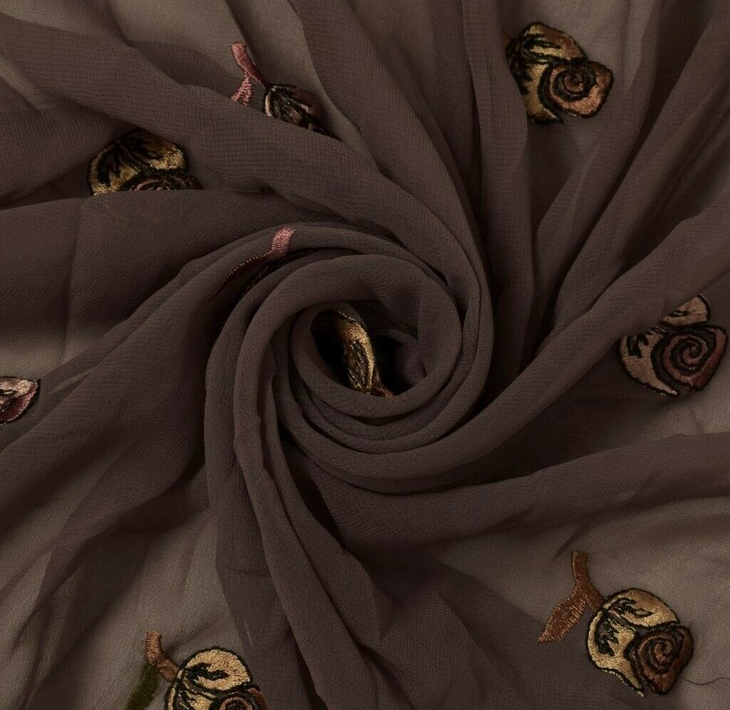 Blend Georgette Vintage Sari Remnant Scrap Fabric for Sewing Craft Dark Brown