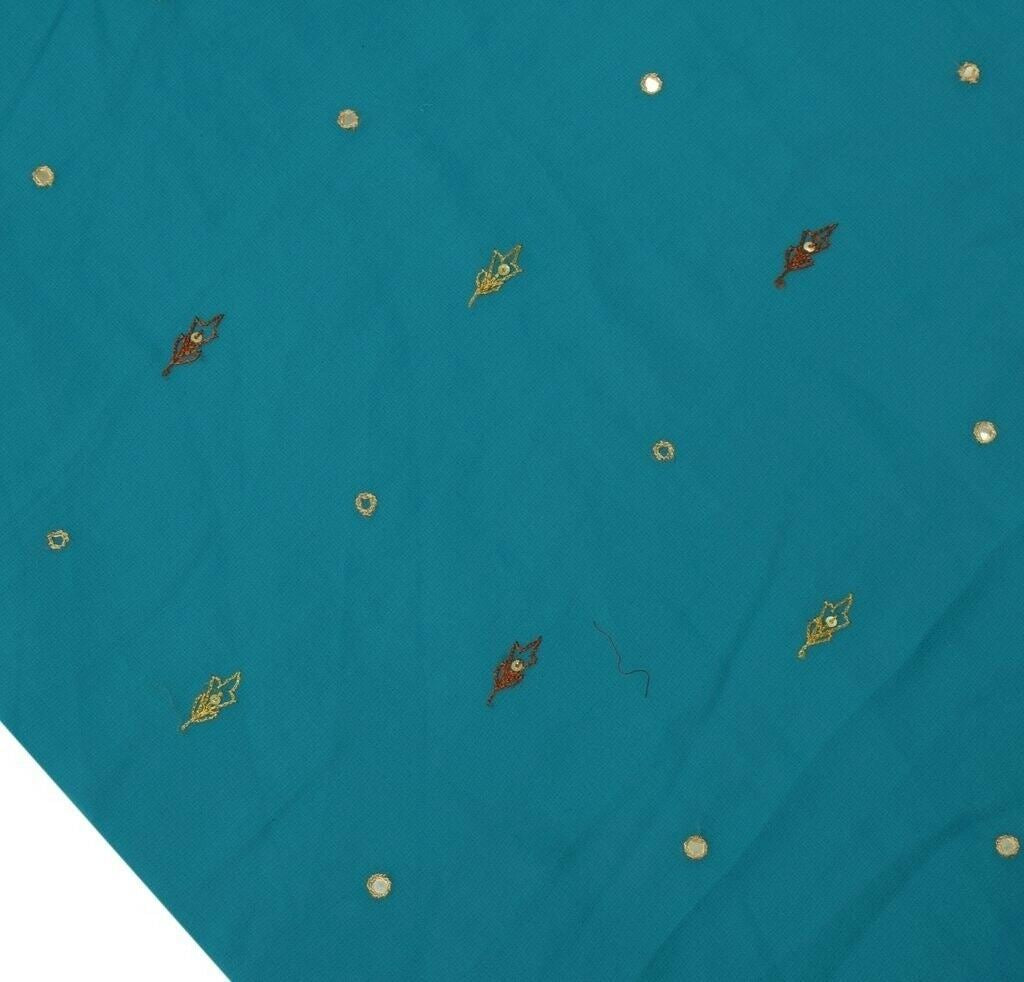 Blend Georgtte Silk Vintage Sari Remnant Scrap Fabric for Sewing Craft Blue