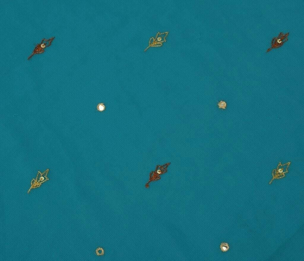 Blend Georgtte Silk Vintage Sari Remnant Scrap Fabric for Sewing Craft Blue