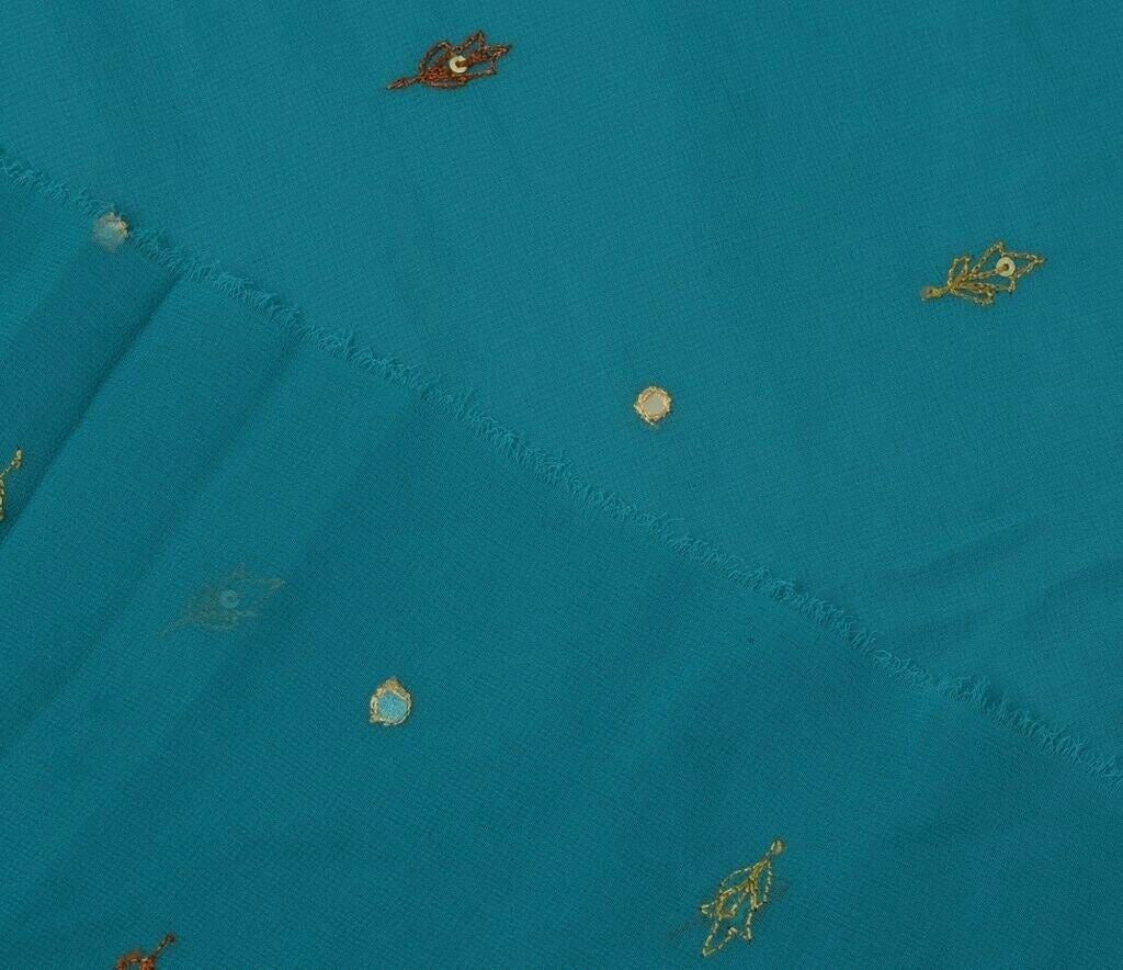 Blend Georgtte Silk Vintage Sari Remnant Scrap Fabric for Sewing Craft Blue