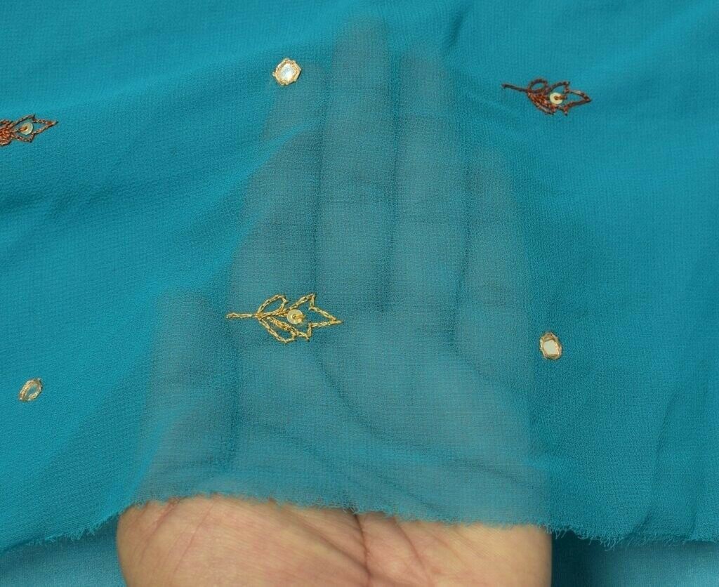 Blend Georgtte Silk Vintage Sari Remnant Scrap Fabric for Sewing Craft Blue