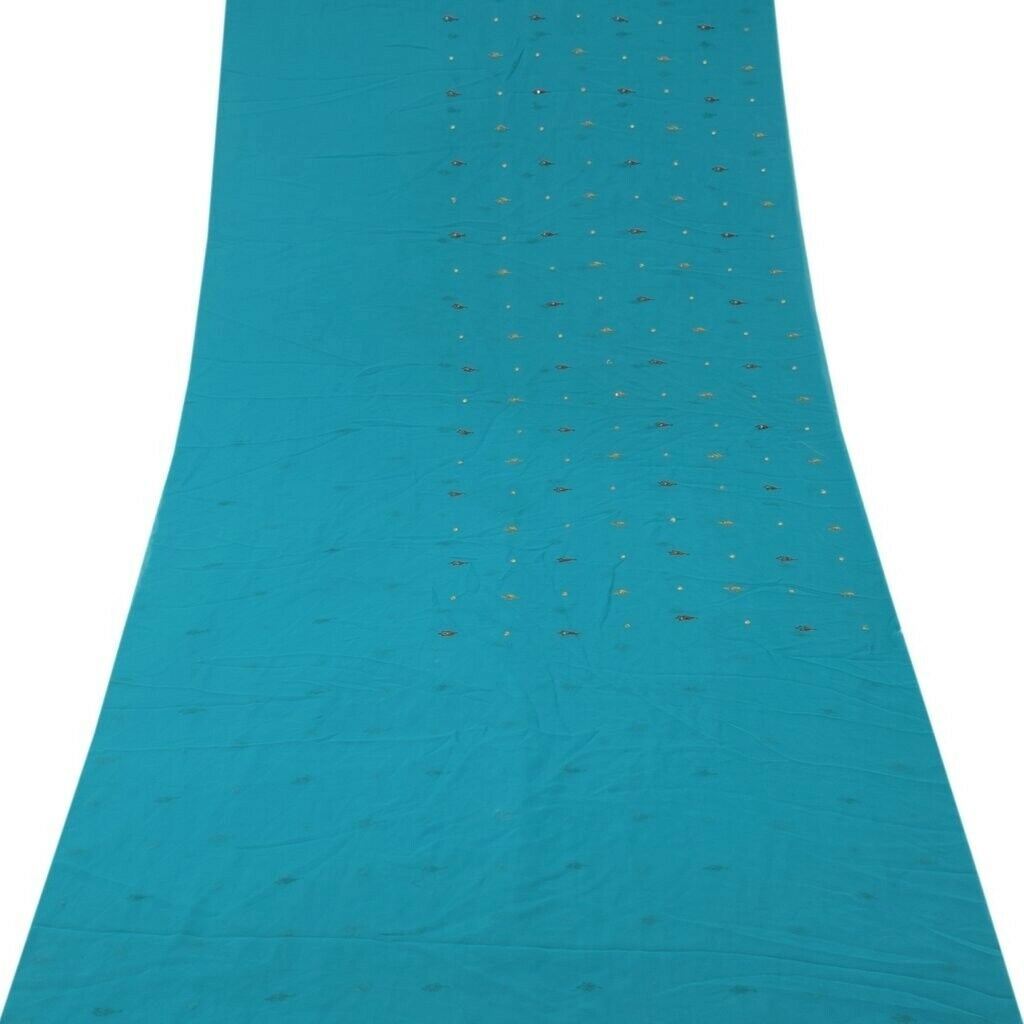 Blend Georgtte Silk Vintage Sari Remnant Scrap Fabric for Sewing Craft Blue