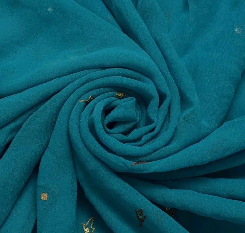 Blend Georgtte Silk Vintage Sari Remnant Scrap Fabric for Sewing Craft Blue