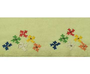 Vintage Sari Border Indian Craft Trim Hand Embroidered Green Sewing Ribbon Lace