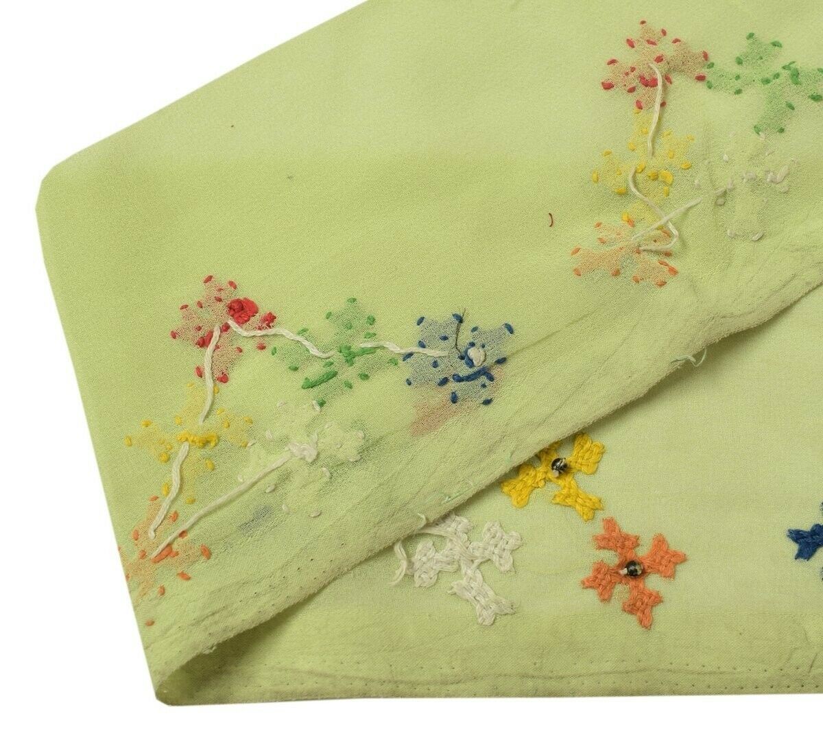 Vintage Sari Border Indian Craft Trim Hand Embroidered Green Sewing Ribbon Lace