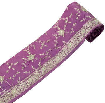 Vintage Sari Border Indian Craft Sewing Trim Embroidered Purple Ribbon Lace