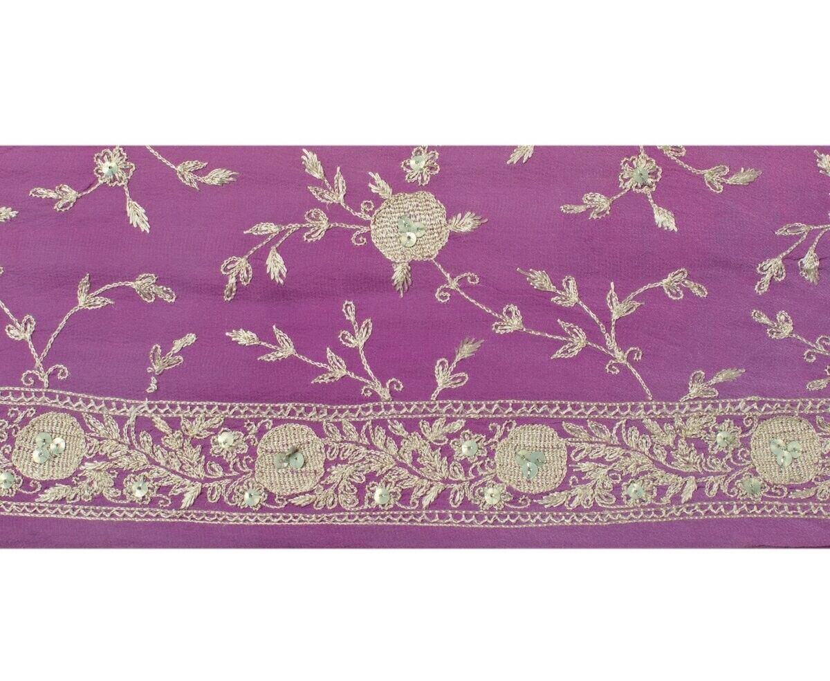 Vintage Sari Border Indian Craft Sewing Trim Embroidered Purple Ribbon Lace