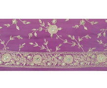 Vintage Sari Border Indian Craft Sewing Trim Embroidered Purple Ribbon Lace