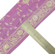 Vintage Sari Border Indian Craft Sewing Trim Embroidered Purple Ribbon Lace