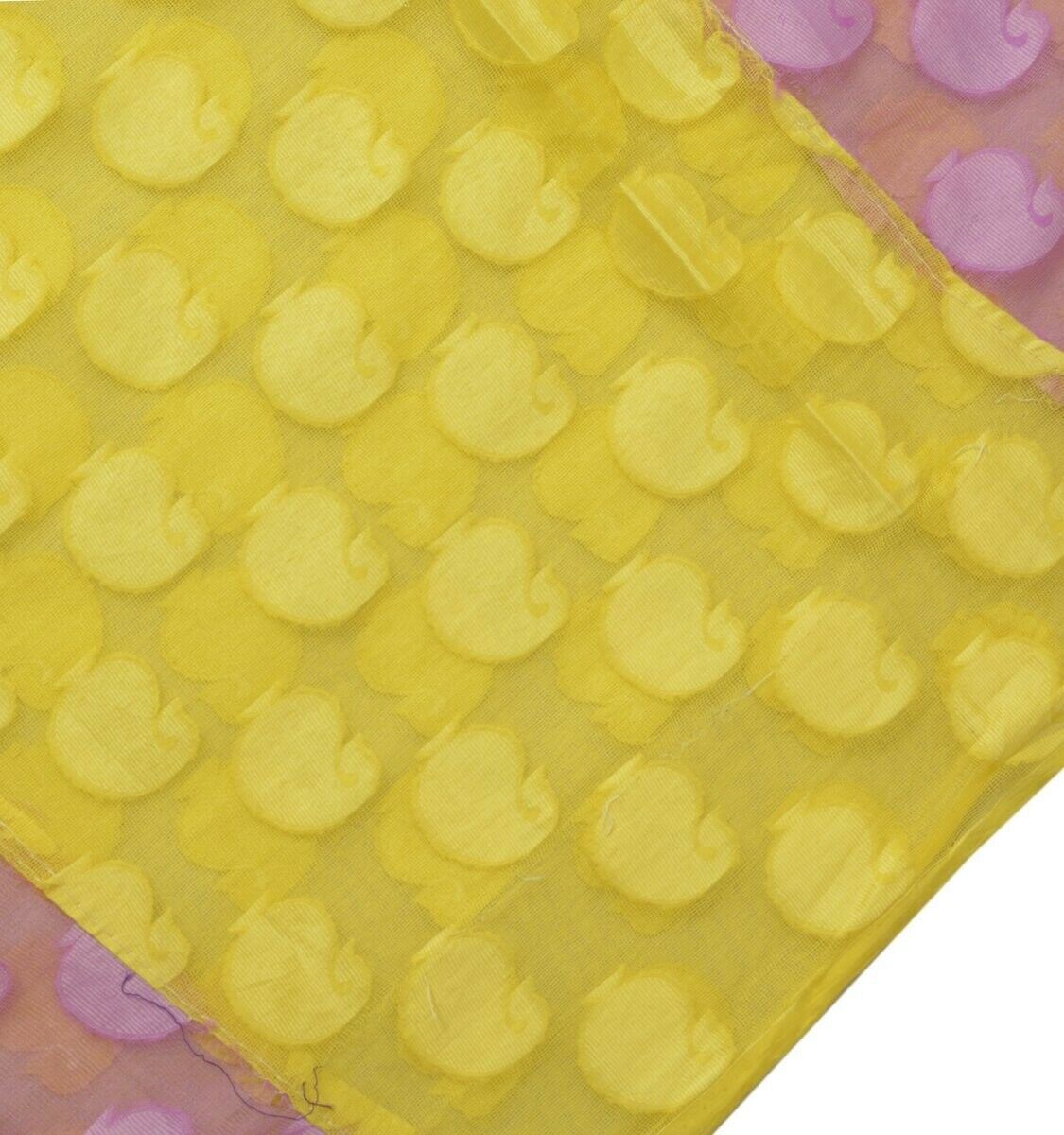 Woven Yellow Pink Vintage Sari Remnant Scrap Net Mesh Fabric for Sewing Craft