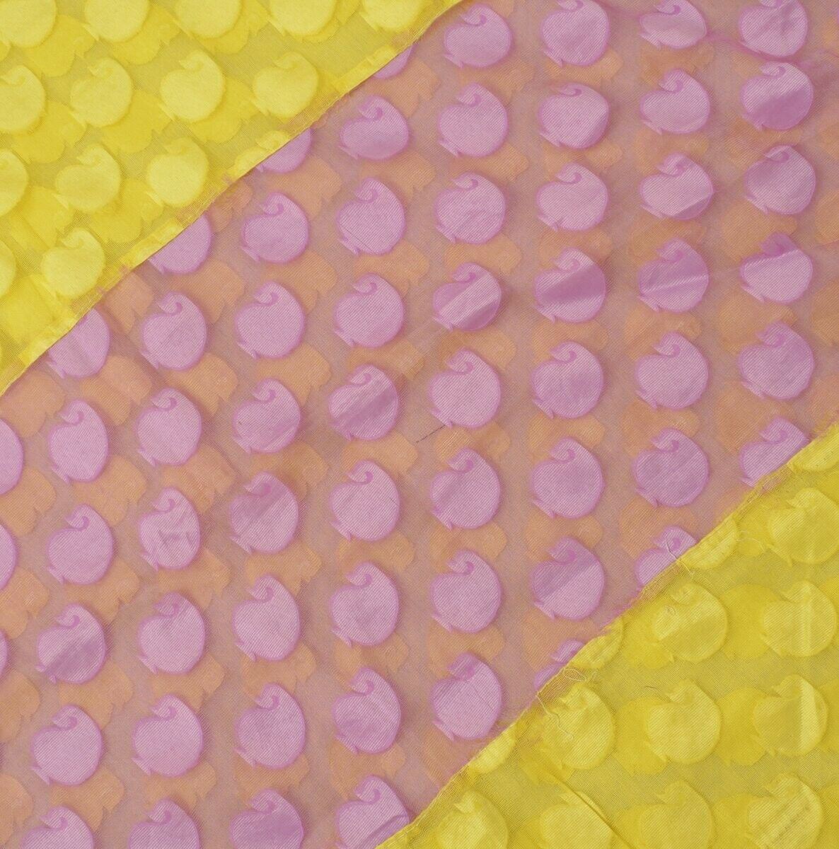Woven Yellow Pink Vintage Sari Remnant Scrap Net Mesh Fabric for Sewing Craft