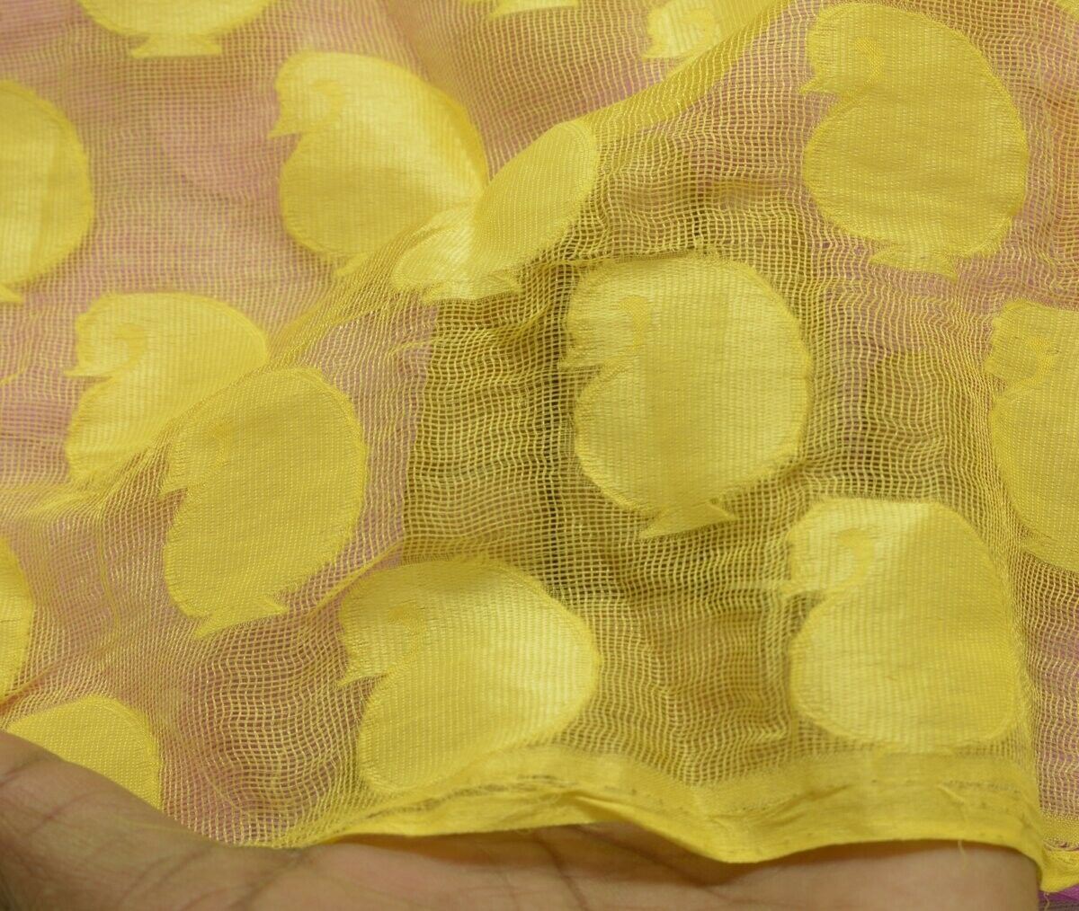 Woven Yellow Pink Vintage Sari Remnant Scrap Net Mesh Fabric for Sewing Craft