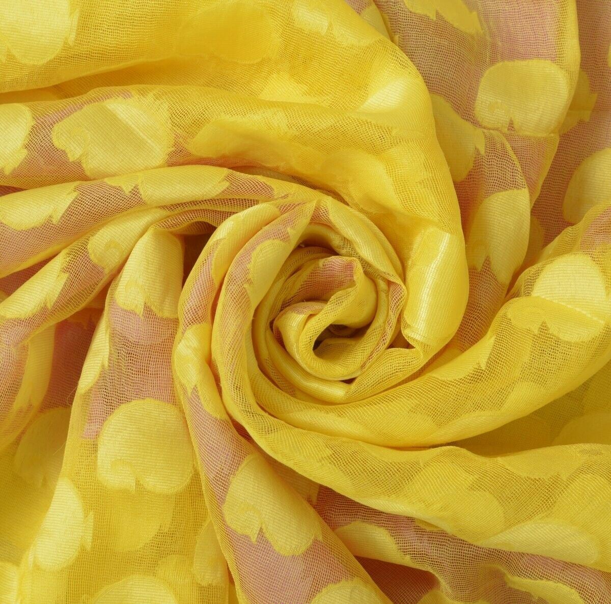 Woven Yellow Pink Vintage Sari Remnant Scrap Net Mesh Fabric for Sewing Craft