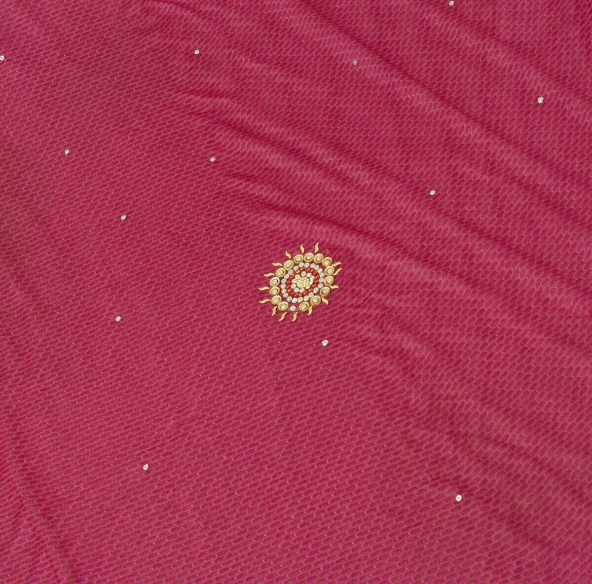 Woven Magenta Vintage Sari Remnant Scrap Net Mesh Fabric for Sewing Craft