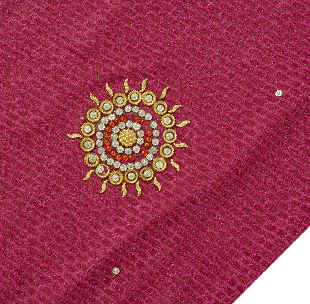 Woven Magenta Vintage Sari Remnant Scrap Net Mesh Fabric for Sewing Craft