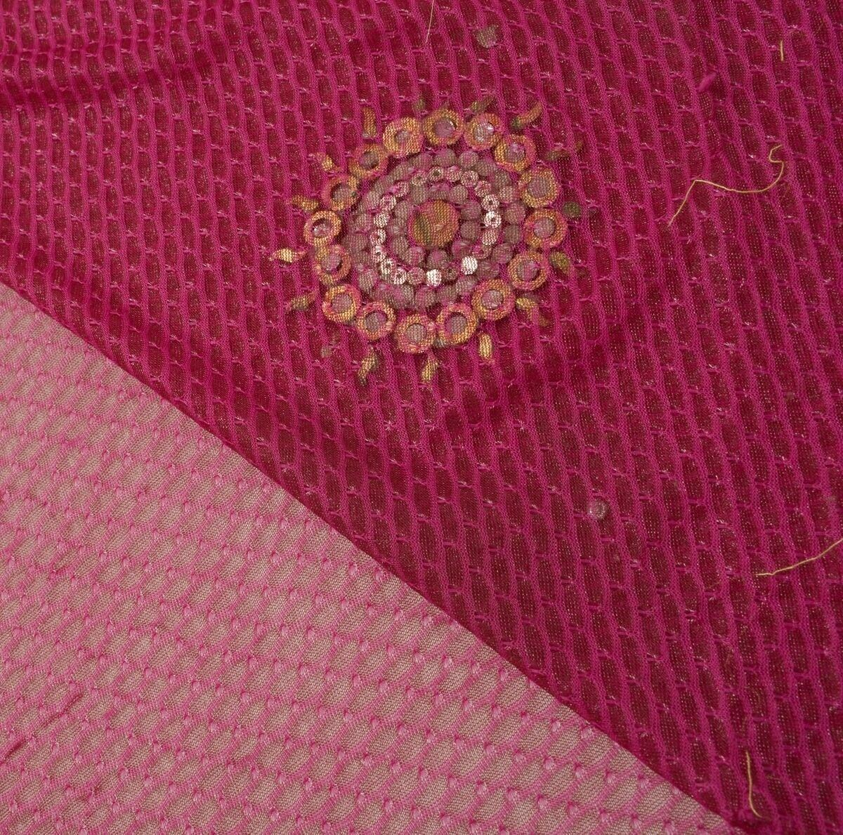 Woven Magenta Vintage Sari Remnant Scrap Net Mesh Fabric for Sewing Craft