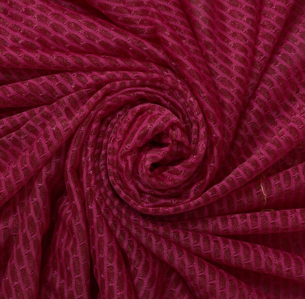 Woven Magenta Vintage Sari Remnant Scrap Net Mesh Fabric for Sewing Craft