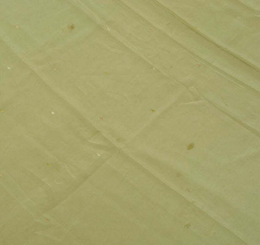 Blend Crepe Silk Plain Green Vintage Sari Remnant Scrap Fabric for Sewing Craft