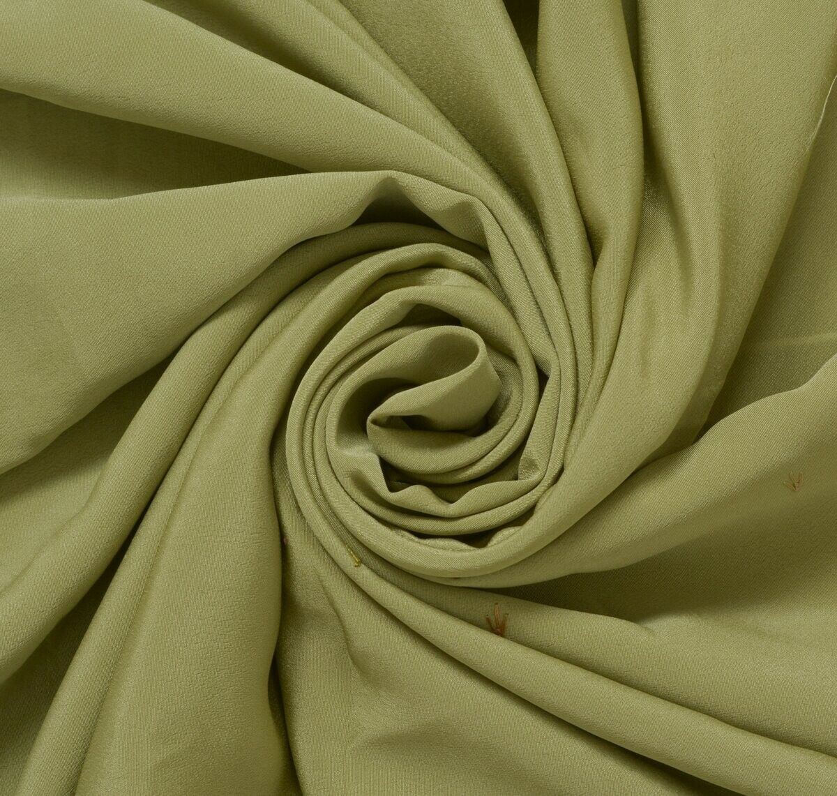 Blend Crepe Silk Plain Green Vintage Sari Remnant Scrap Fabric for Sewing Craft