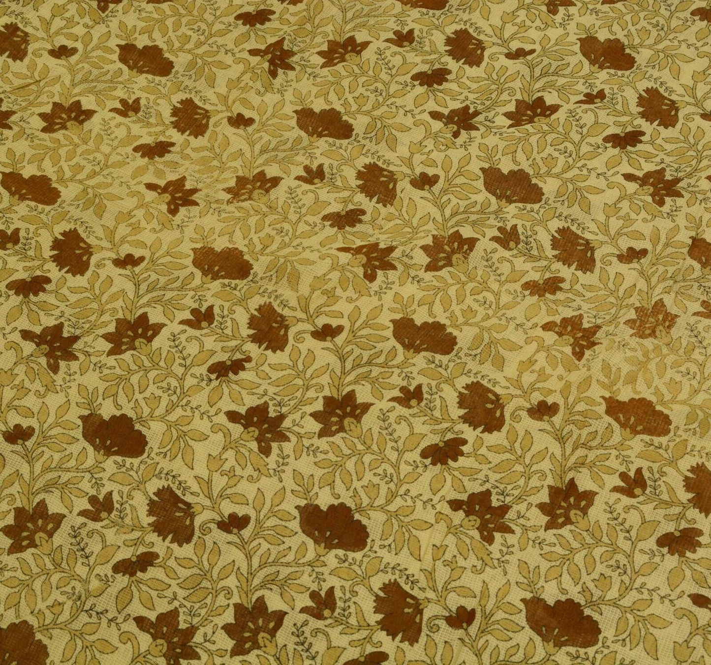 Vintage Saree 100% Pure Cotton Super Net Cream Printed Scrap Sari For Craft