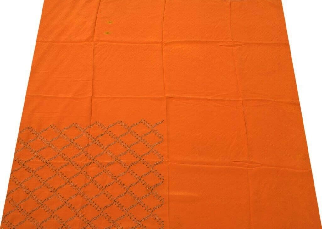 Vintage Saree Remnant Scrap Multi Purpose Design Craft Fabric Embroidered Orange