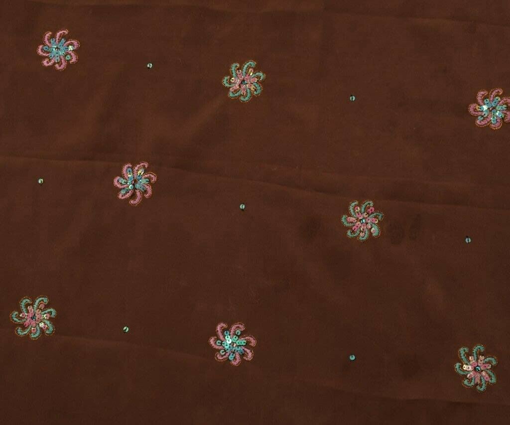 Vintage Saree Remnant Scrap Multi Purpose Design Craft Fabric Embroidered Brown