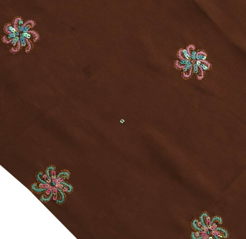 Vintage Saree Remnant Scrap Multi Purpose Design Craft Fabric Embroidered Brown
