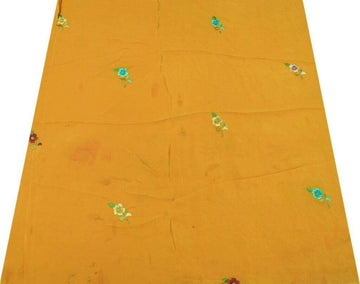Vintage Saree Remnant Scrap Multi Purpose Craft Fabric Embroidered Mustard