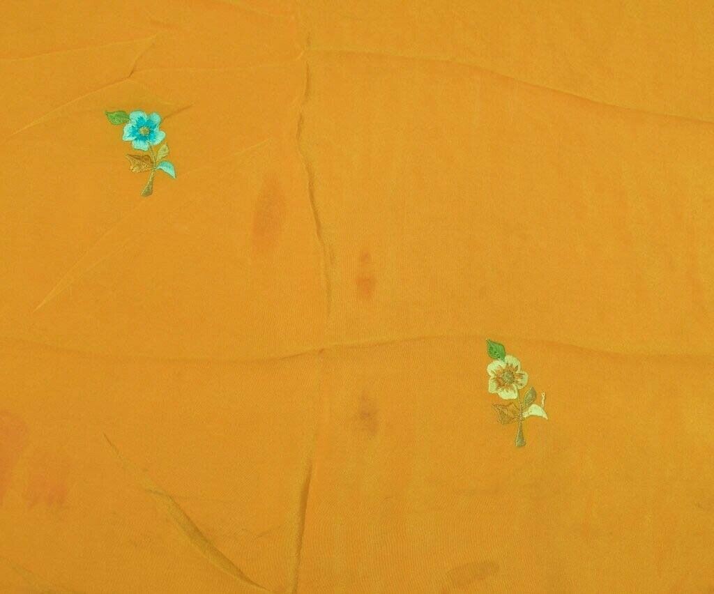 Vintage Saree Remnant Scrap Multi Purpose Craft Fabric Embroidered Mustard